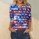 thumbnail image 2 of Camiseta Casual Suelta Del Botón Impreso Del Día de la Independencia de la Mujer de Manga Superior de 3/4 para el Hogar Y el Uso Diario, 2 of 4