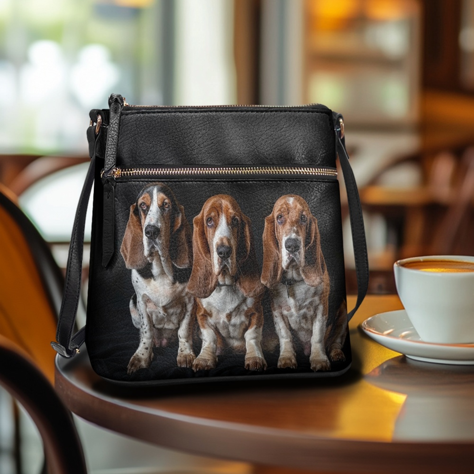 Kuiaobaty Basset Hound Print Crossbody Bag for Women Trendy, Waterproof Vegan Leather Messenger Handbag with Adjustable Strap, Roomy Multi Pockets Shoulder Purse Crossbody for Travel