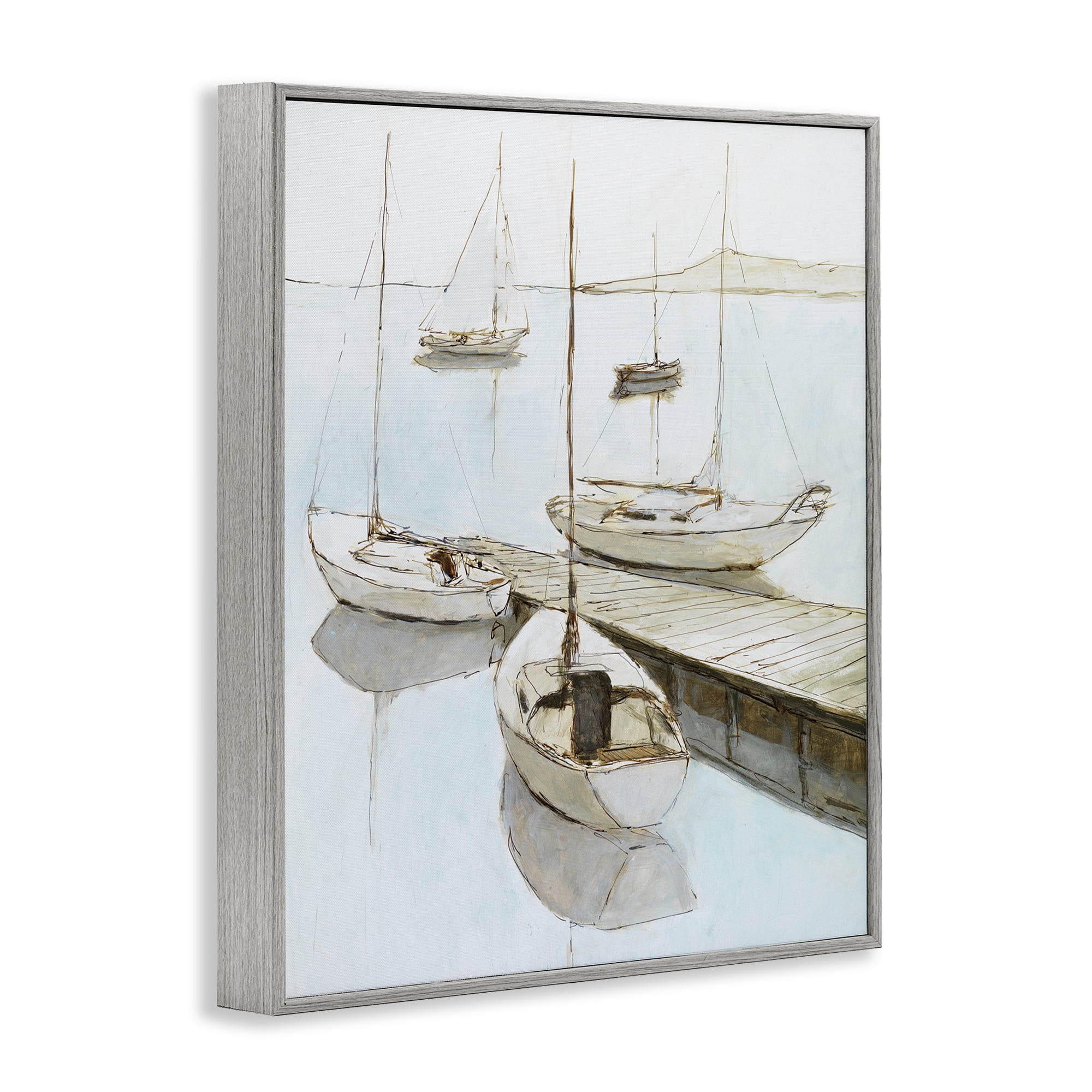 Stupell Industries Docked Sails Coastal Scene Gray Framed Giclee Art, design by Lorenzo Collective