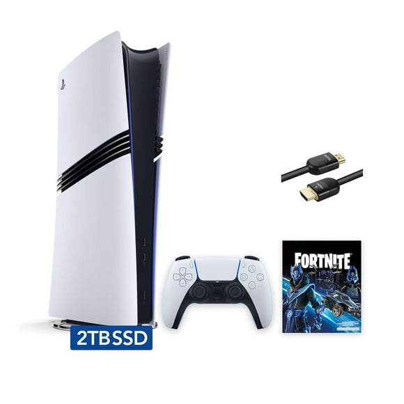 PlayStation 5 Pro Édition Numérique Fortnite Ensemble Cobalt Star et Mytrix Câble HDMI 8K Ultra Haute Vitesse - Blanc, Console de Jeu Phare Pro PS5 2 To SSD PCIe