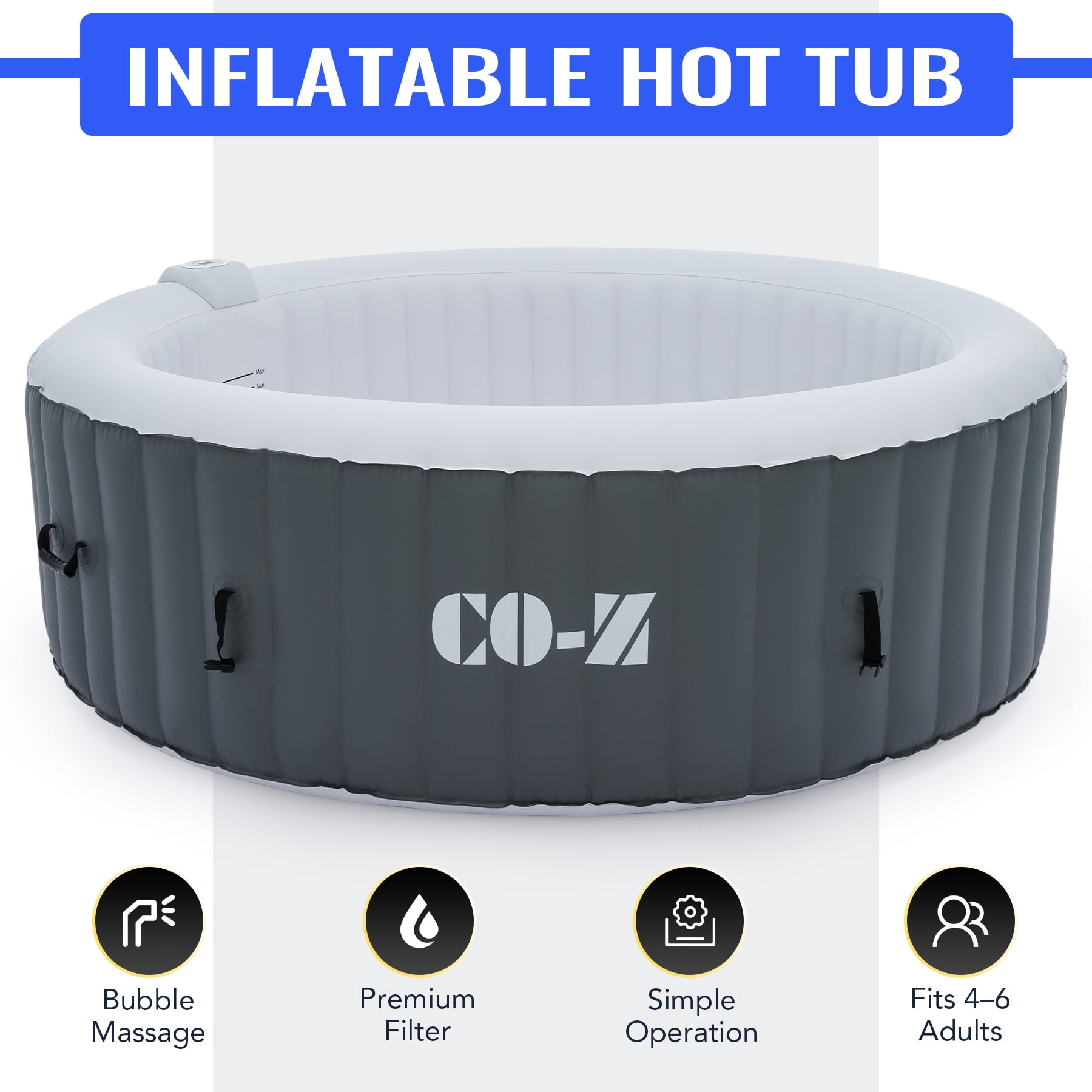 COZ 6 Person Inflatable Hot Tub 7ft Indoor Outdoor Spa with 130 Jets