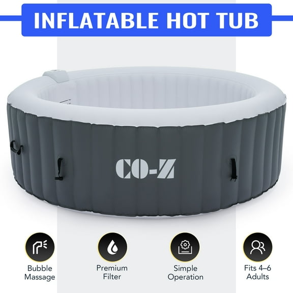 CO-Z 6 Person Inflatable Hot Tub 7ft Indoor Outdoor Spa with 130 Jets Heater Cover Pump Gray
