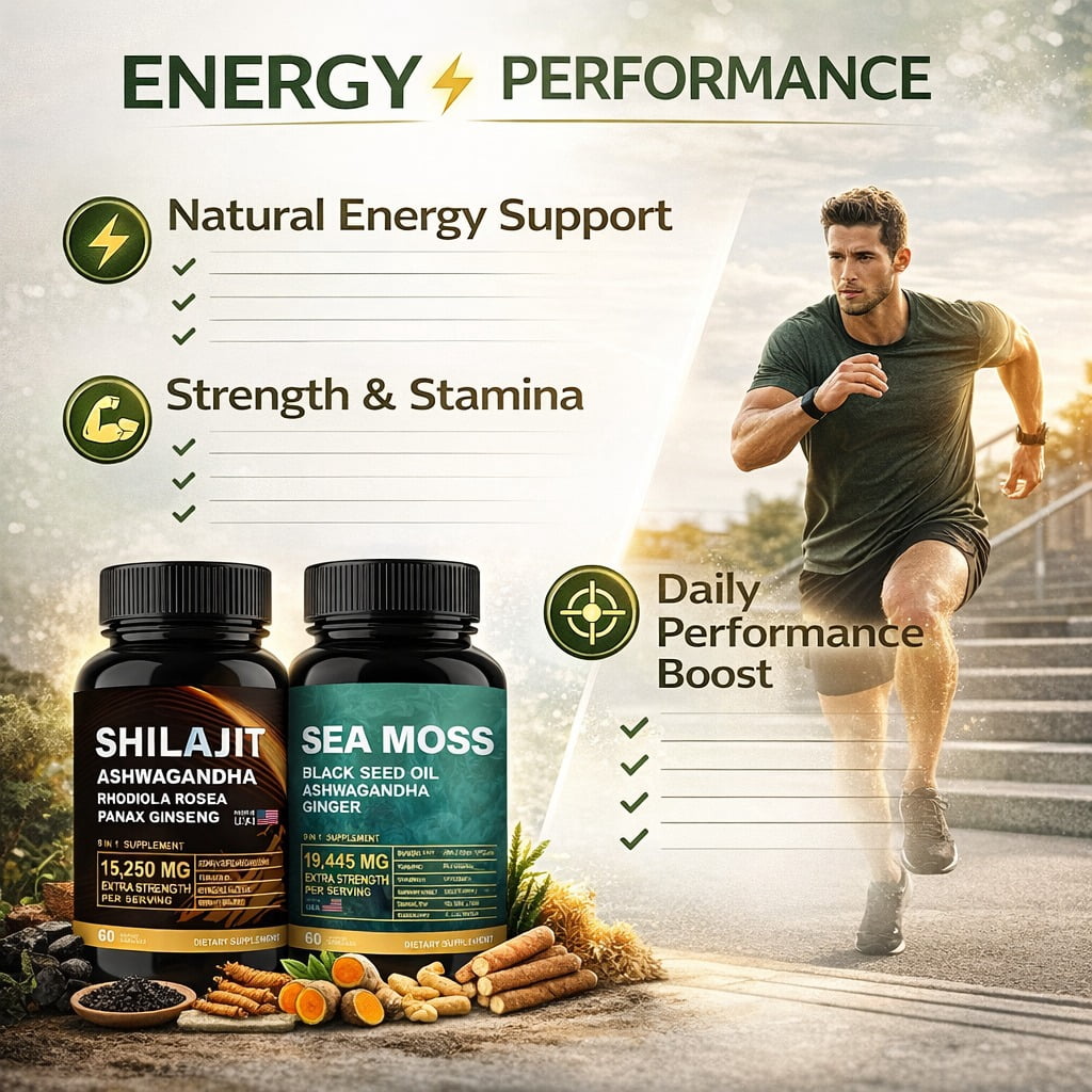 DEZEN Shilajit 15250mg & Sea Moss 19445mg - 60 Count Each with Black Seed Oil, Ashwagandha, Ginger, Rhodiola Rosea