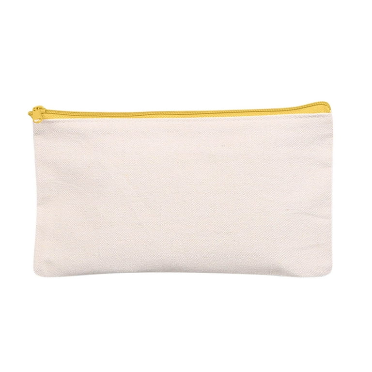 COFEST Pen Pencil Case Blank Canvas Zipper Pouch For DIY CraftCanvas Makeup  Bags With Colored Zipper In Canvas Cosmetic Bag Multi-Purpose Travel Bags  Yellow 