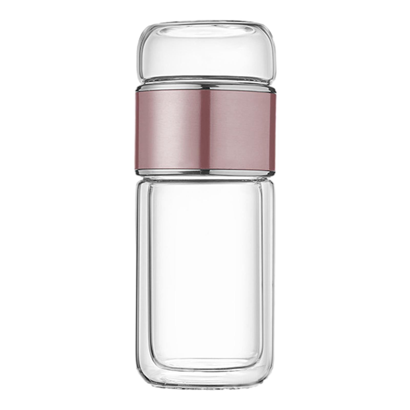 TISHITA Glass Tea Infuser Bottle 350ml Water Cup Portable Tea Gifts for Men Women Glass Tea Infuser Cup Glass Tumbler for Travel Home Rose Gold