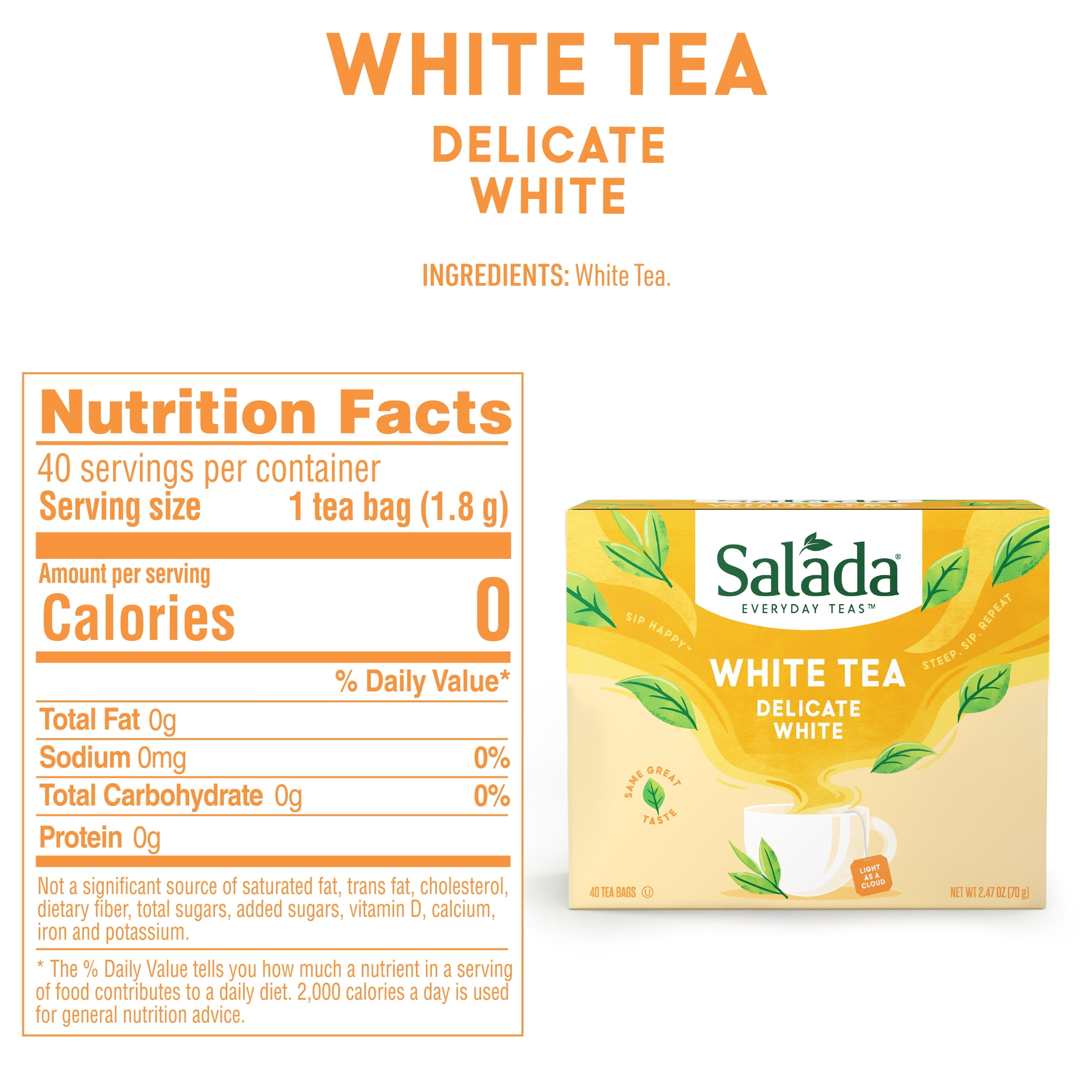 Salada White Tea with 40 Individually Wrapped Tea Bags Per Box (Pack of 6) Contains Caffeine Brew Hot Naturally Flavored