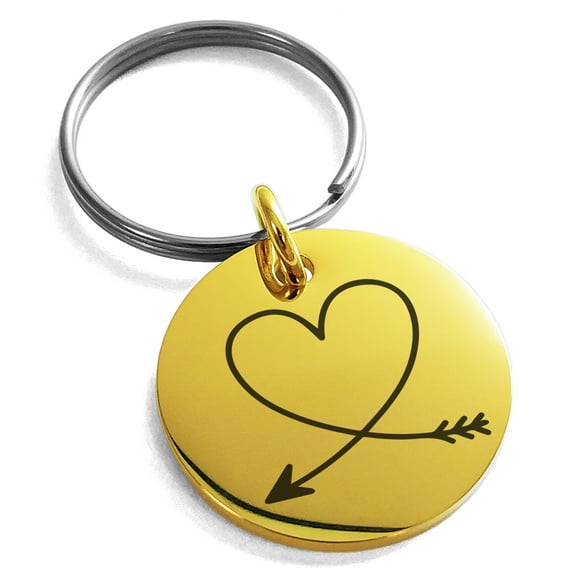 Stainless Steel Heart Love Arrow Engraved Small Medallion Circle Charm Keychain Keyring