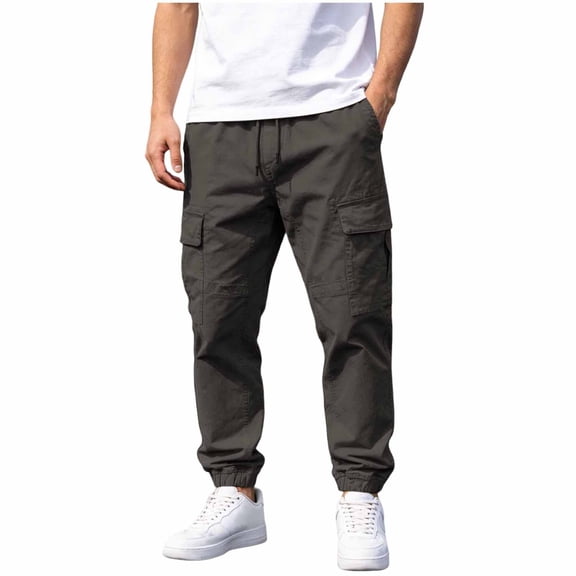 Tumotour Cargo Pants for Men Elastic Waist Cuffed Pants Athletic Workout Running Joggers with Pocket Full Length Pants