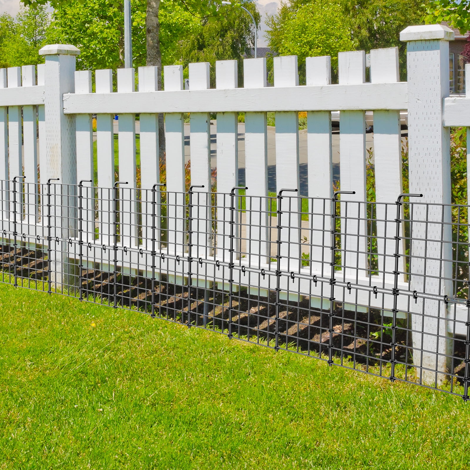 16 Pack Decorative Garden Fence, 24 Inch Tall Metal Picket Fence Panels, Wire Border Folding Fences Flower Bed Fencing Barrier, Decorative Animal Barrier for Dogs, Black