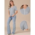 thumbnail image 2 of DARING DIVA Women's Eyelet Tops V Neck Short Sleeve Knit Button Down Shirts L Gray, 2 of 6