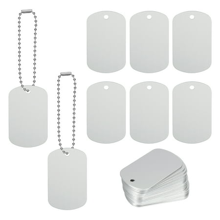 Uxcell 2 Metal Stamping Blanks Tags Anodized Aluminum Blank Dog Tags Rectangle Laser Engraving Blanks with 6 Ball Chain Silver 25 Pcs