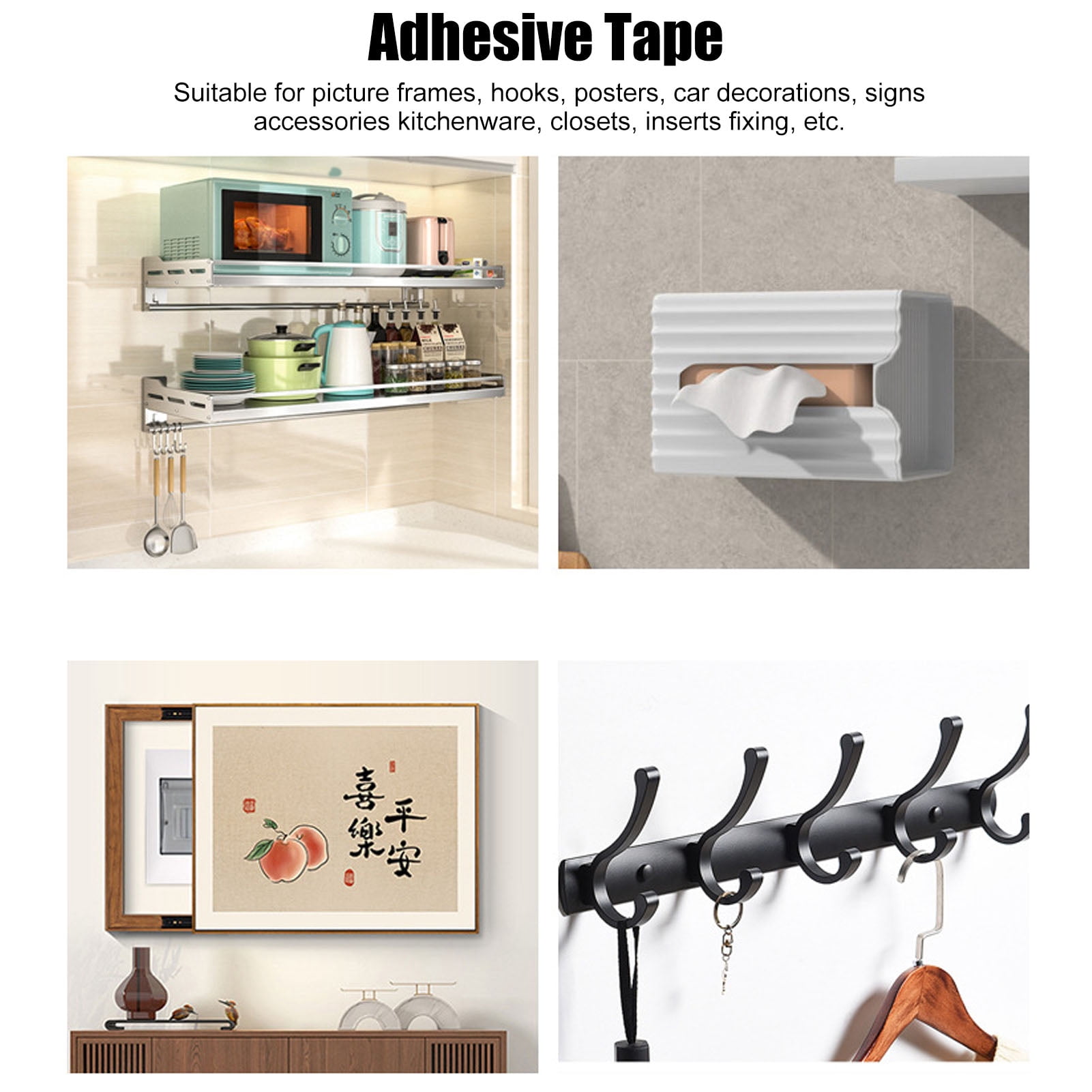 M Buder 4 Rolls Double Sided Mounting Tape 9.8ft / 300 cm Long Each Cuttable Strong Ductility Reusable Transparent Traceless Two Sided Nano Tape for Posters, Home, Office, and Decor
