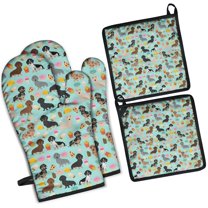 Dachshund Dog and Pizza Kitchen Oven Mitt and Pot Holder Sets 4 Pcs for Baking, Cooking and Grilling, Heat Resistant Up To 392 °F
