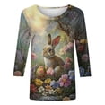 thumbnail image 4 of 3/4 Manga Tops para las Mujeres Pascua Floral Cuello Redondo Suelto Camiseta Moda Casual, 4 of 5