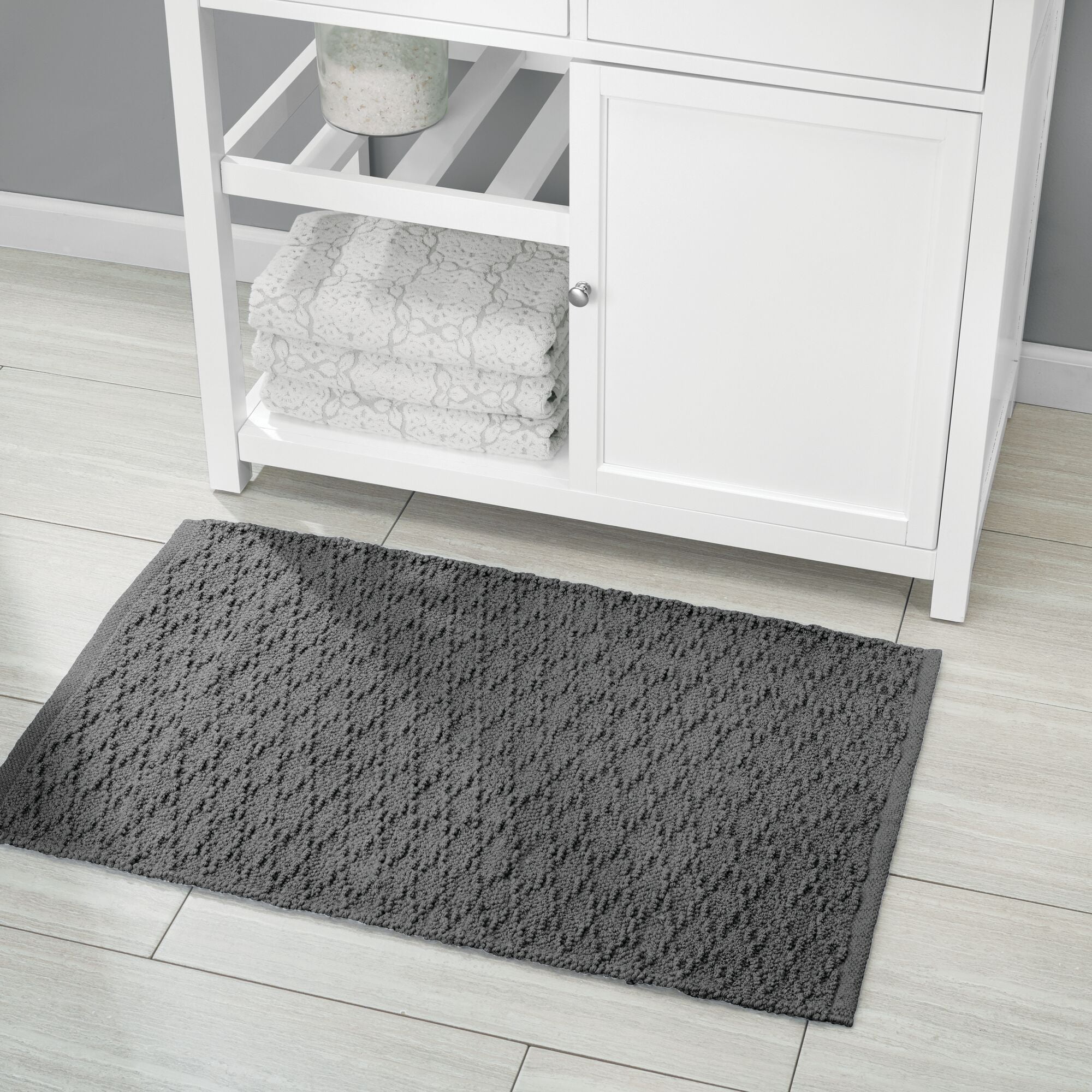mDesign Cotton Bathroom Spa Mat Rugs/Runner, Diamond Design, Set of 3, Dark Gray