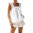 thumbnail image 2 of Fortune Ensemble 2 Pcs Pyjama Femme Été Tenue d'Intérieur à Volants Sans Manches Ample Hauts et Shorts, 2 of 9
