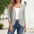 thumbnail image 4 of Knit Cardigans for Women Women's Open Front Cardigan 3/4 Sleeve Lightweight Solid Casual Cover up for Summer Daily Wear and Office Gray XL, 4 of 9
