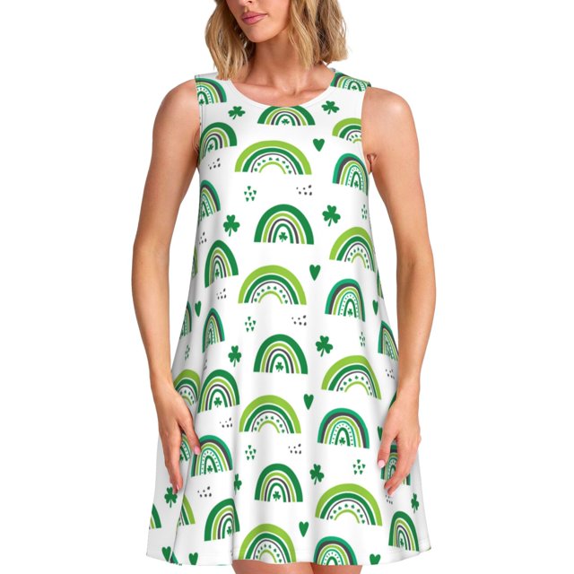 Disketp St. Patrick's Day rainbows para Vestido sin Mangas para Mujeres, Vestidos de Verano para Mujeres, Casual y Holgado para la Playa