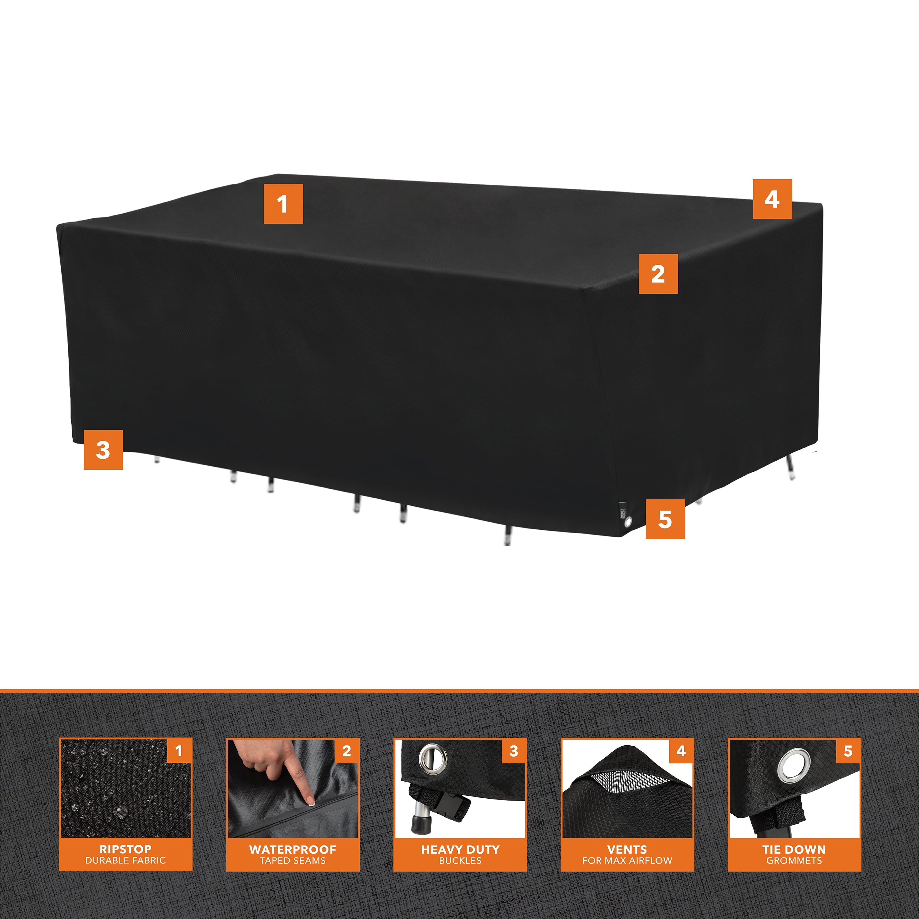 Modern Leisure Black Diamond Waterproof Oval Patio Table & Chair Set Cover, 108"L x 64"W x 34"H, Black