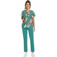 thumbnail image 5 of WTOBBY Women's Plus Size Short Sleeve Printed Scrubs Set with Pockets, V-Neck, Animal Floral Print, 2-Piece Nursing Uniform, Medical Workwear for Caregivers,Cyan M, 5 of 6