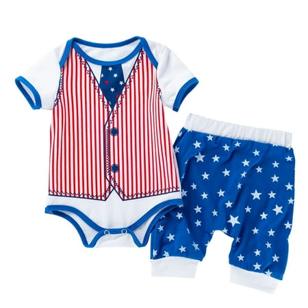 

boy clothes outfit set Independence Day Short Sleeve Letter Prints Romper Bodysuit Star Pants 2PCS Outfits Clothes Set