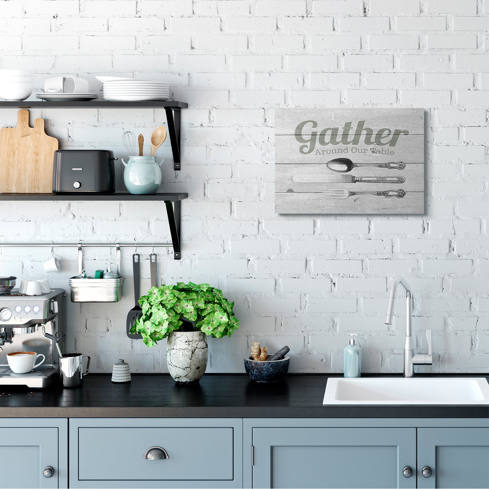 Stupell Home Décor Gather Silverware Kitchen Wood Texture Word Design Canvas Wall Art by the Saturday Evening Post