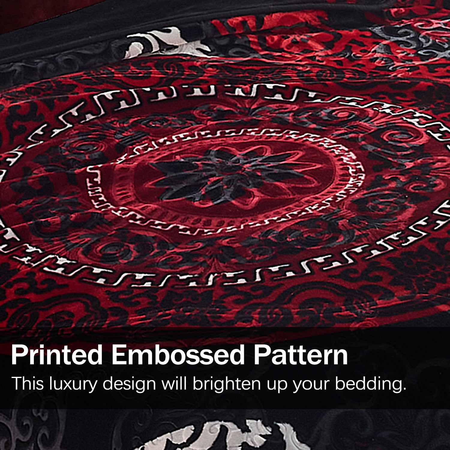 Heavy Thick Fleece Blanket King Size, 9lbs,1 Ply Silky Soft Warm Flower Embossed Raschel Winter Blanket, Minky Soft Plush Blanket for Sofa Bed, 85"x95", Black & Red