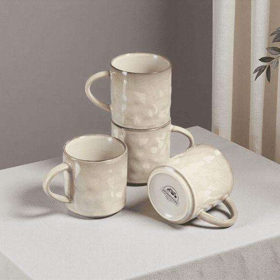 Onader 14OZ Coffee Mugs Set of 4, Stoneware Tea Mug Set with Handle, Ceramic Cups for Latte/Cocoa/Cappuccino, Dishwasher & Microwave Safe - Khaki