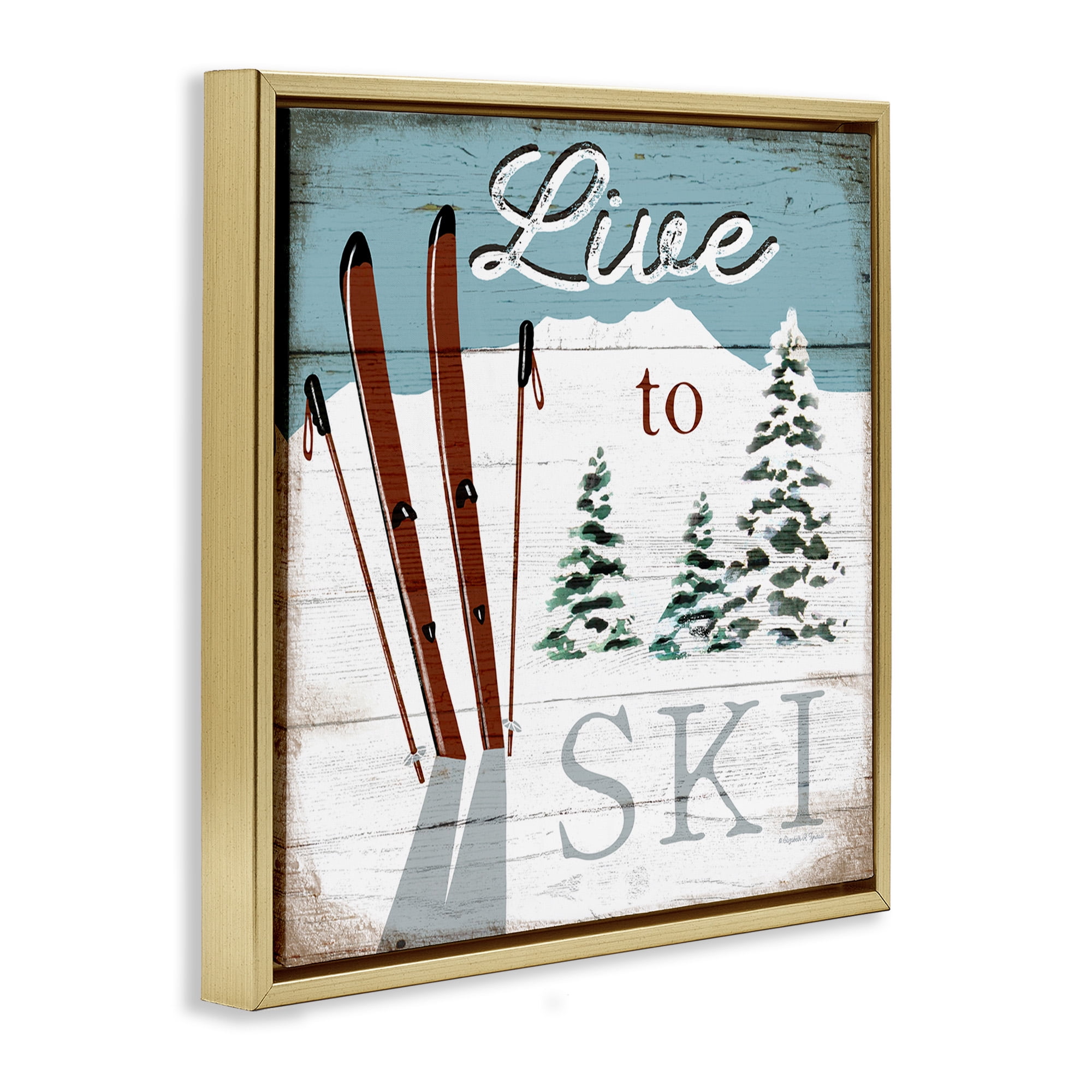 Stupell Industries Live To Ski Rustic Snow Sports Sports Painting Gold Floater Framed Canvas Art Print Wall Art, 25 x 25