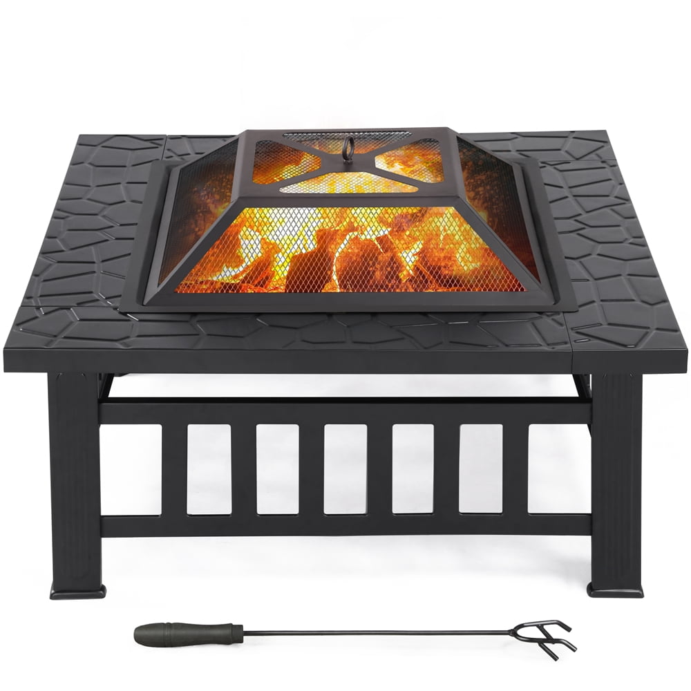 Brazier Square Black Traditional Steel Charcoal Outdoor Patio Backyard Fireplace 