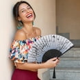 thumbnail image 5 of Hengguang 4Pcs Handheld Folding Fan, Line Dancing Fans, Oriental Folding Fan for Ladies, Floral Pattern Hand Held Fans Silk Fans with Tassel, Hollowed Hand Holding Fans for Women, 5 of 7