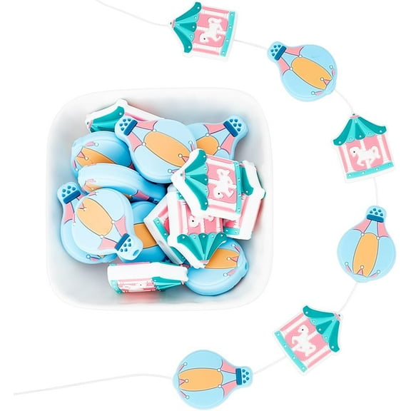 16 Pcs 2 Styles Silicone Focal Beads Playground Theme Merry-Go-Round Shaped Silicone Charms Beads Bulk Making Crafts