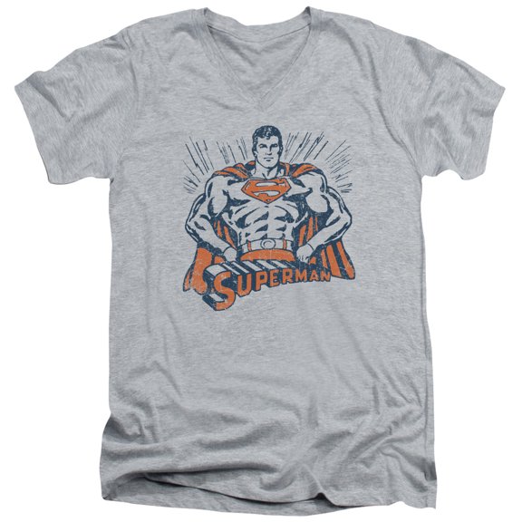 Superman - Vintage Stance - Slim Fit V Neck Shirt - X-Large