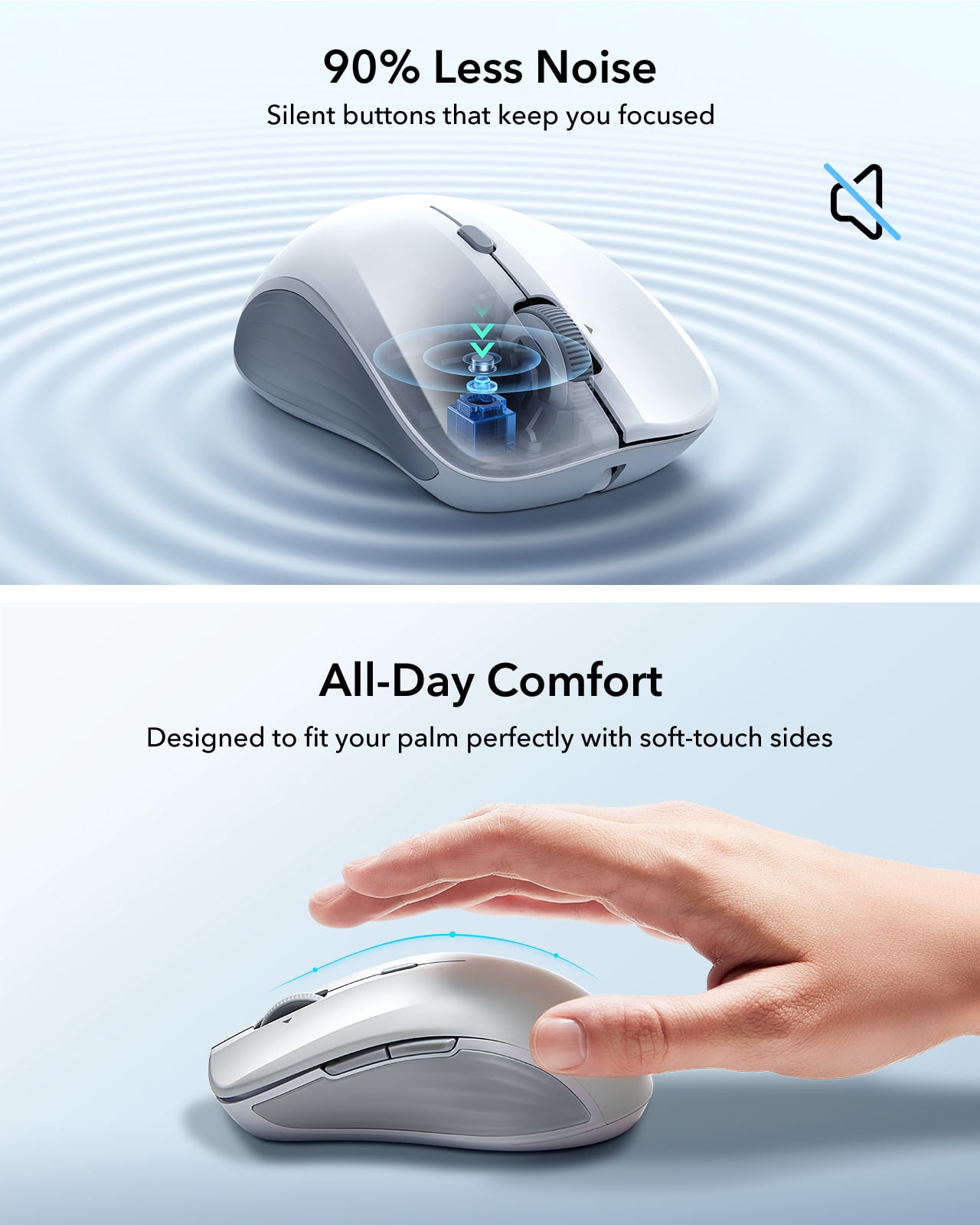 ESR MagMouse Bluetooth Wireless Mouse Compatible with Laptops, Rechargeable with Built-in Cable & Reusable Adhesive Holder, BT 5.0 + 2.4 GHz Silent Ergonomic, White
