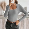 thumbnail image 5 of Sweaters for Women Lightweight Pullover Square Neck Long Sleeve Slim Fitted Ribbed Knit Basic Fashion Tee Tops, 5 of 5
