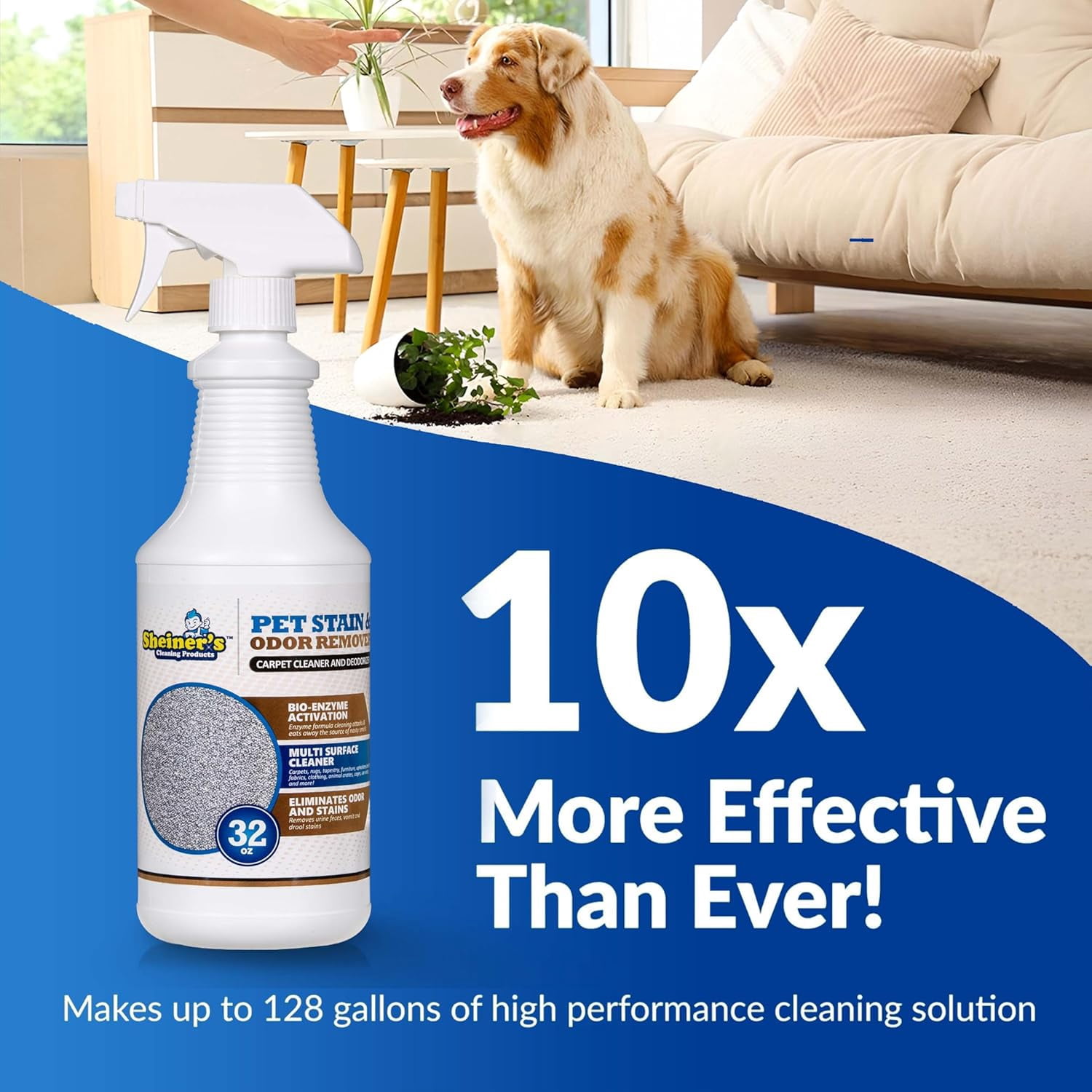 Pet Stain Remover & Pet Odor Eliminator, Advanced Cleaning Bio-Enzyme Cleaner Solution for Carpets, Rugs, Upholstery & Multi-Surfaces, Safe for Pets & Kids. (32 oz)