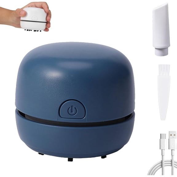 Portable Mini Desk Vacuum Cleaner, USB Rechargeable Desktop Vacuum with Cleaning Brush, Small Keyboard Cleaner for Office, Home, Car, and Workspace (Blue)