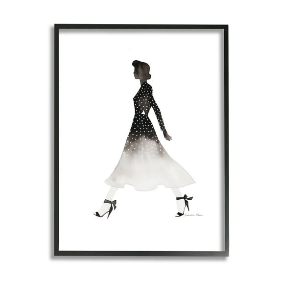 Stupell Industries Girl in Black Dress Beauty & Fashion Painting Black Framed Art Print Wall Art, 16 x 20