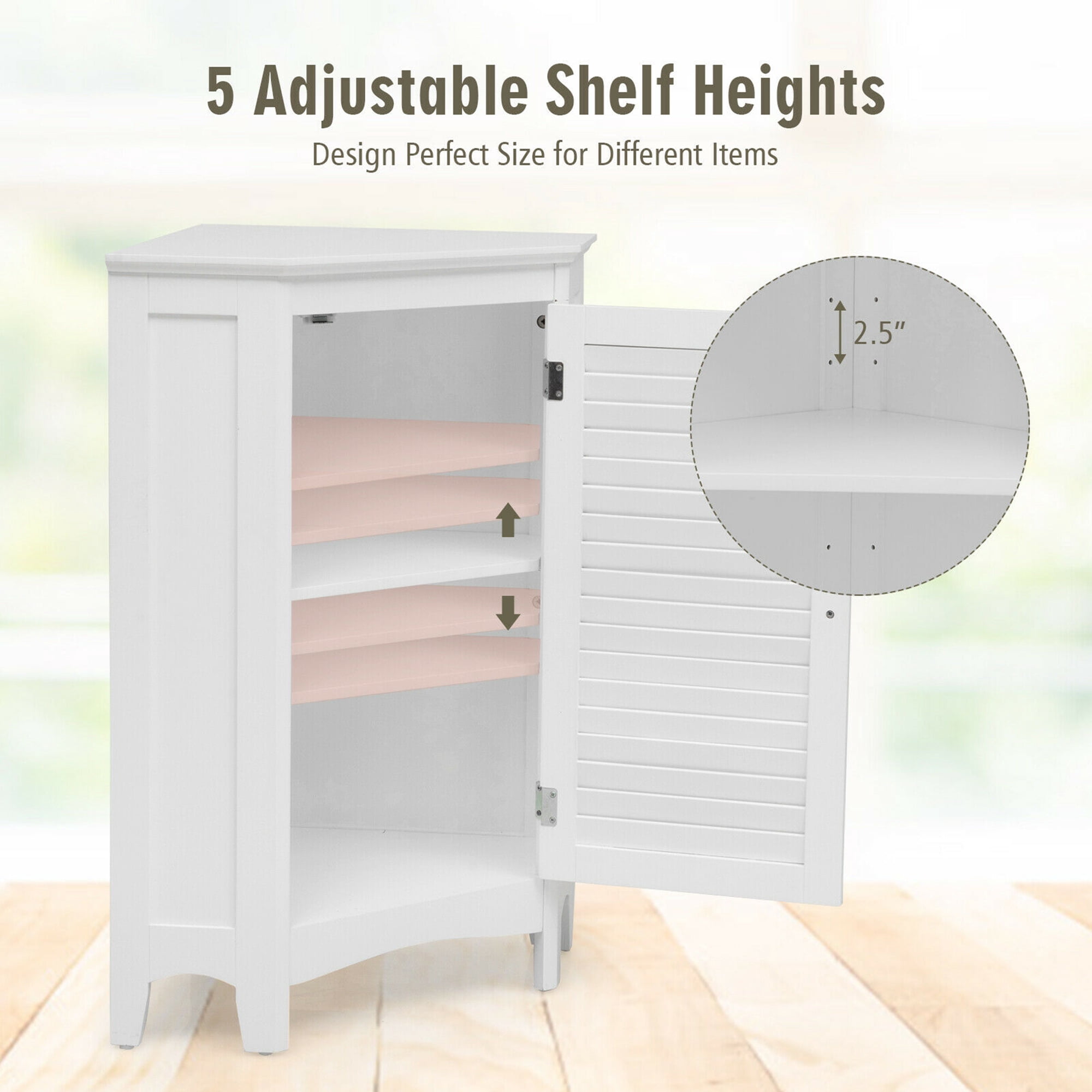 Gymax Corner Storage Cabinet Free Standing Bathroom Cabinet w/ Shutter Door