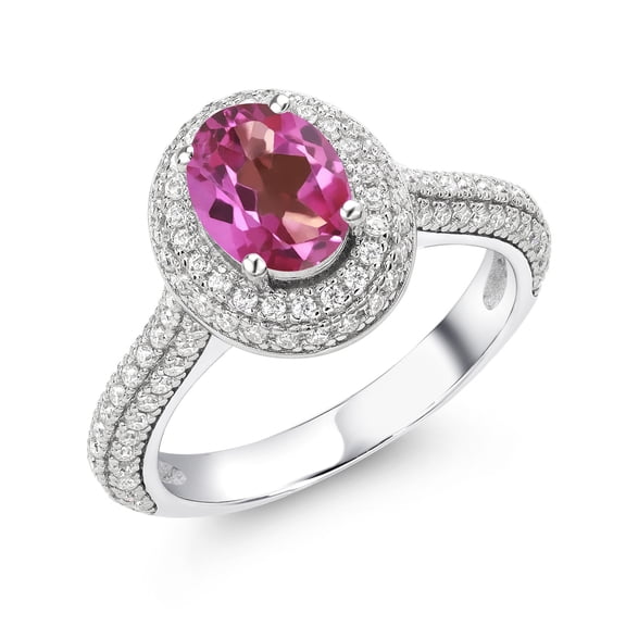 Gem Stone King 925 Sterling Silver Ring Oval Mystic Topaz Moissanite (1.94 Cttw)