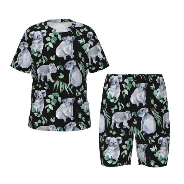 Balery Cartoon Koala Bear Conjunto de Pijama Infantil de Manga Corta con Estampado – Ropa de Dormir de Algodón Suave-X-Large