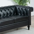 thumbnail image 7 of Chesterfield Luxury Leather 3 Seater Sofa, Mid-Century Modern Sofa with Wooden Legs, Traditional Square Arm Removable Cushion for Living Room Bedroom Apartment Black, 7 of 7