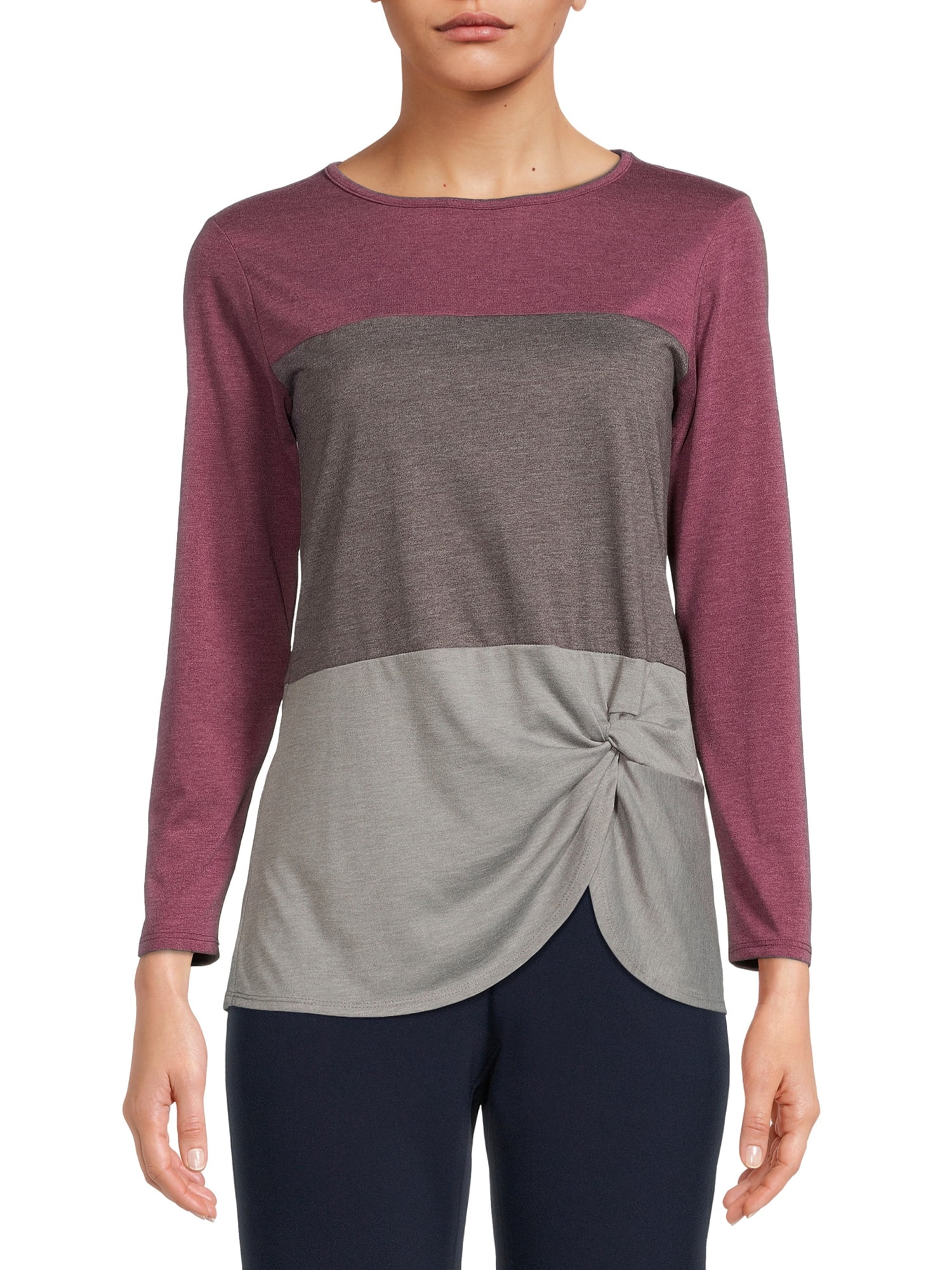 Nine.Eight Women’s Twist Knot Pullover Top with Long Sleeves