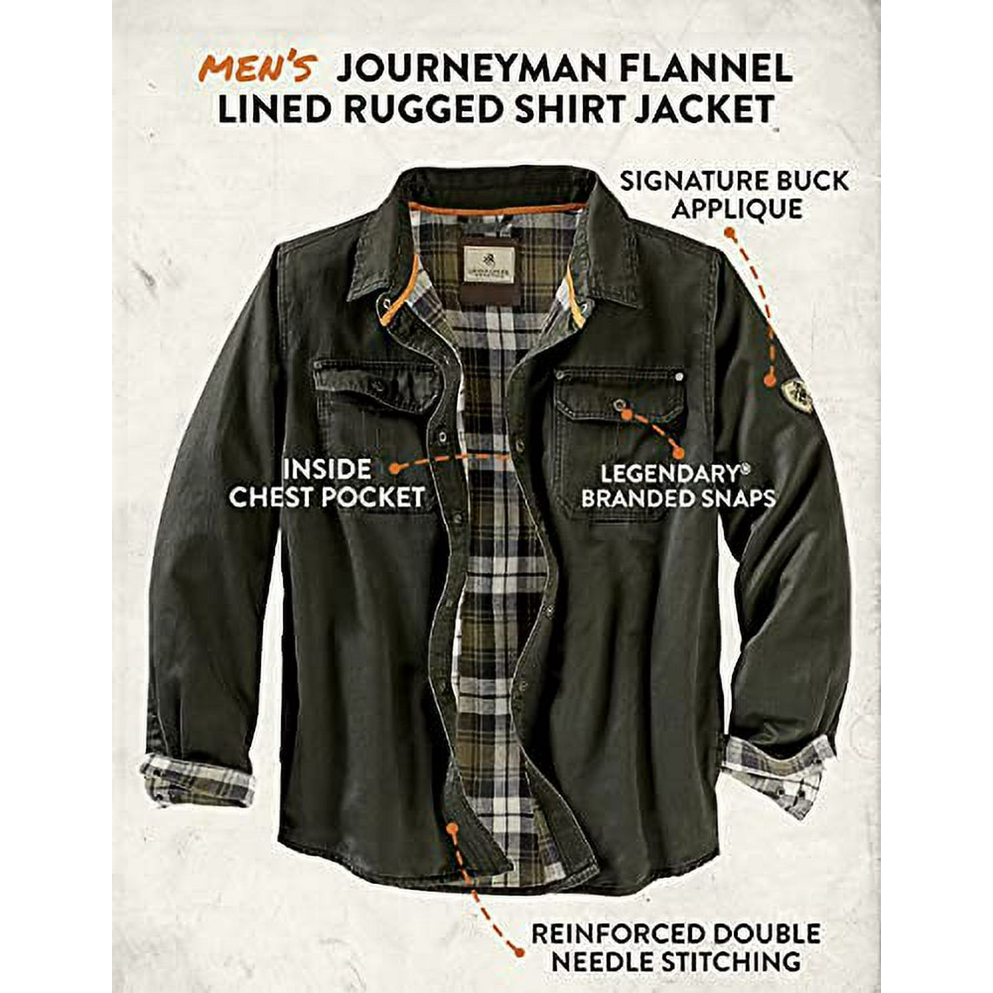 Legendary Whitetails Men s Journeyman Shirt Jacket Dark Army Medium Walmart