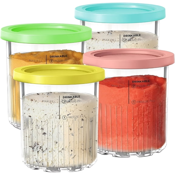 ZEPARO Deluxe Pints for Ice Cream Makers,24oz. 4 Pack 11-in-1 XL Family Size Containers with Color Lids,BPA-Free & Dishwasher Safe (Coral/Yellow/Green/Blue)