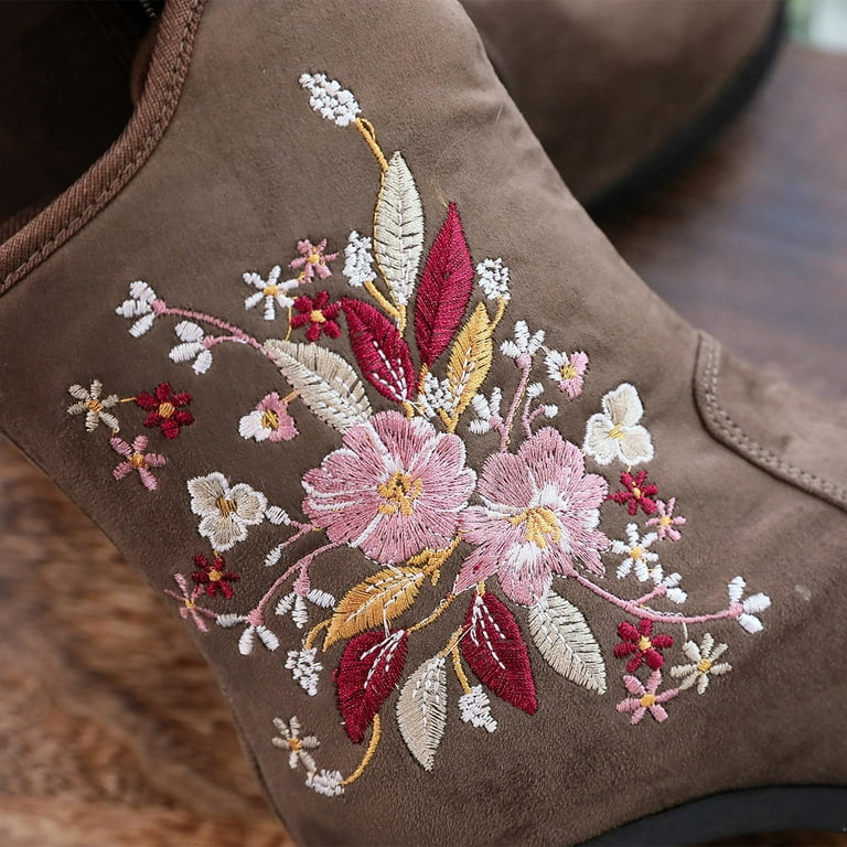 Embroidered floral booties cheap