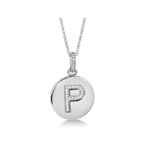 BERRICLE Sterling Silver Initial Letter 'P' Cubic Zirconia CZ Fashion Pendant Necklace for Women, Rhodium Plated 18 inch