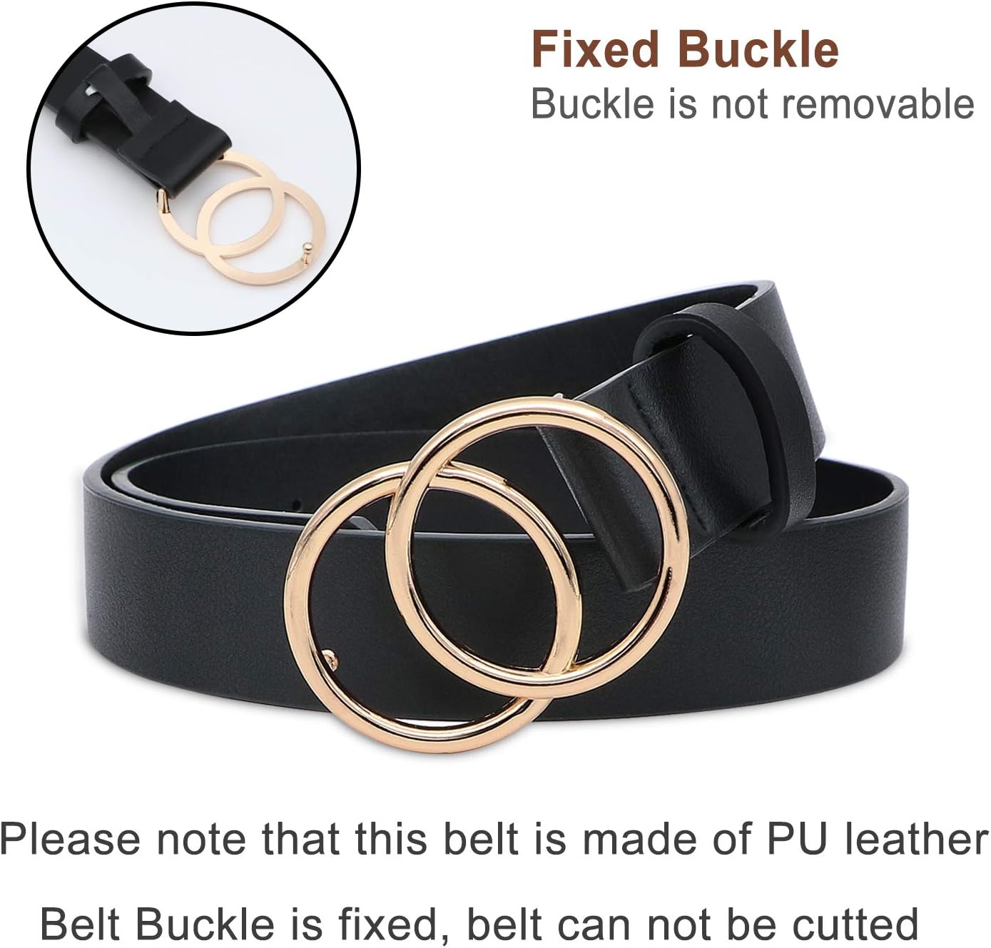 Women Leather Belt Fashion Double O-Ring Soft Faux Leather  display picture 1