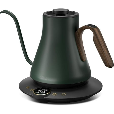 Gooseneck Electric Kettle with ±1? Temperature Control for Pour Over Coffee & Tea, Quick Heating, BPA-Free Stainless Steel, Built-in Brew Timer, 1500W/0.9L (Forest Green)