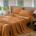 thumbnail image 2 of MooMee 100% Washed Cotton Sheet Set Full Linen Like Textured Breathable Durable Soft Comfy 4pcs (Burnt Orange), 2 of 6